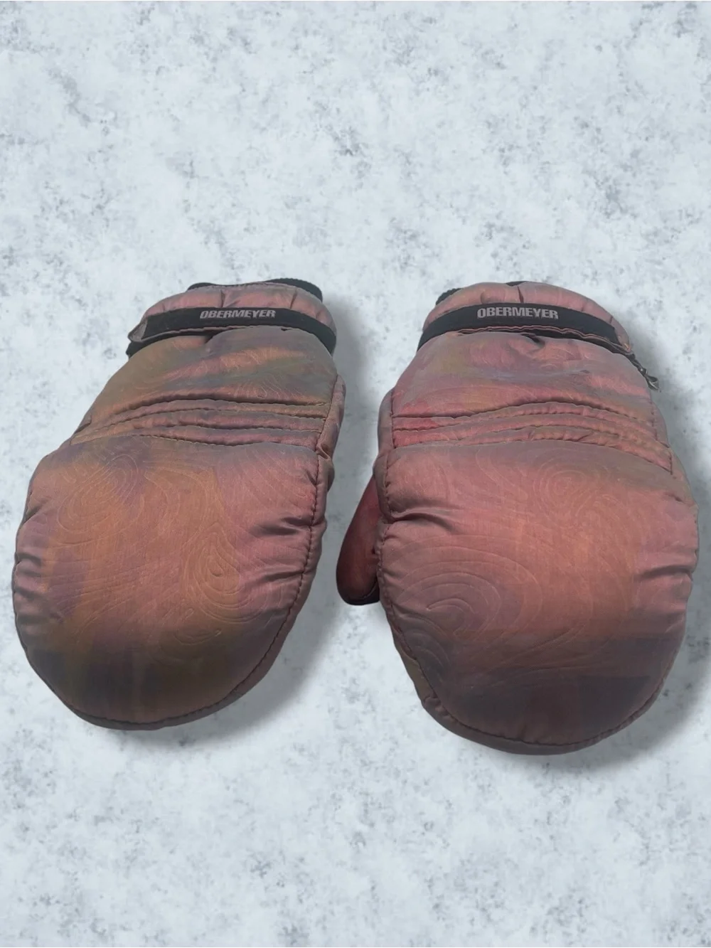 Vintage 90s Obermeyer Iridescent Liquid Satin Ski Mittens Pink Copper Medium